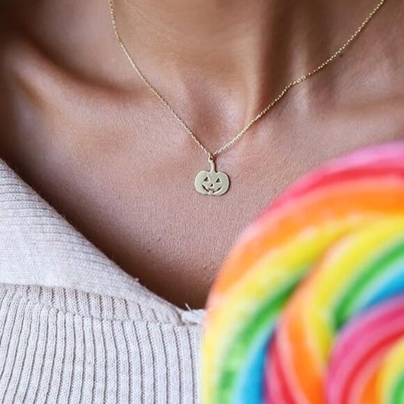 Halloween Spooky Pumpkin 18K Gold Plated Necklace - Picture 2 of 4